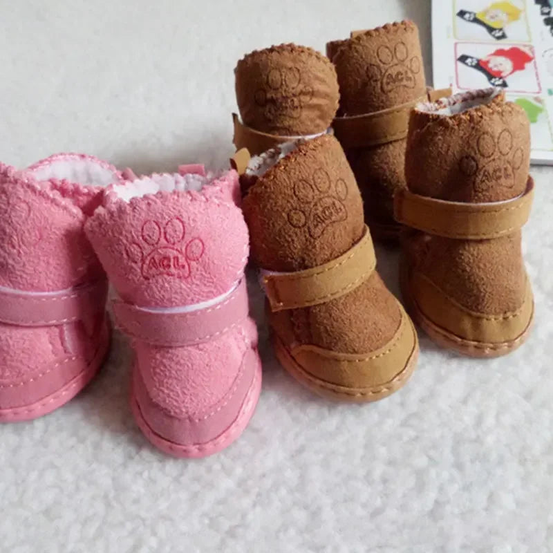 Chaussures-pour-chien-rose-et-cafe
