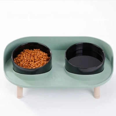 gamelle-chien-surélevée-verte-bols-noirs
