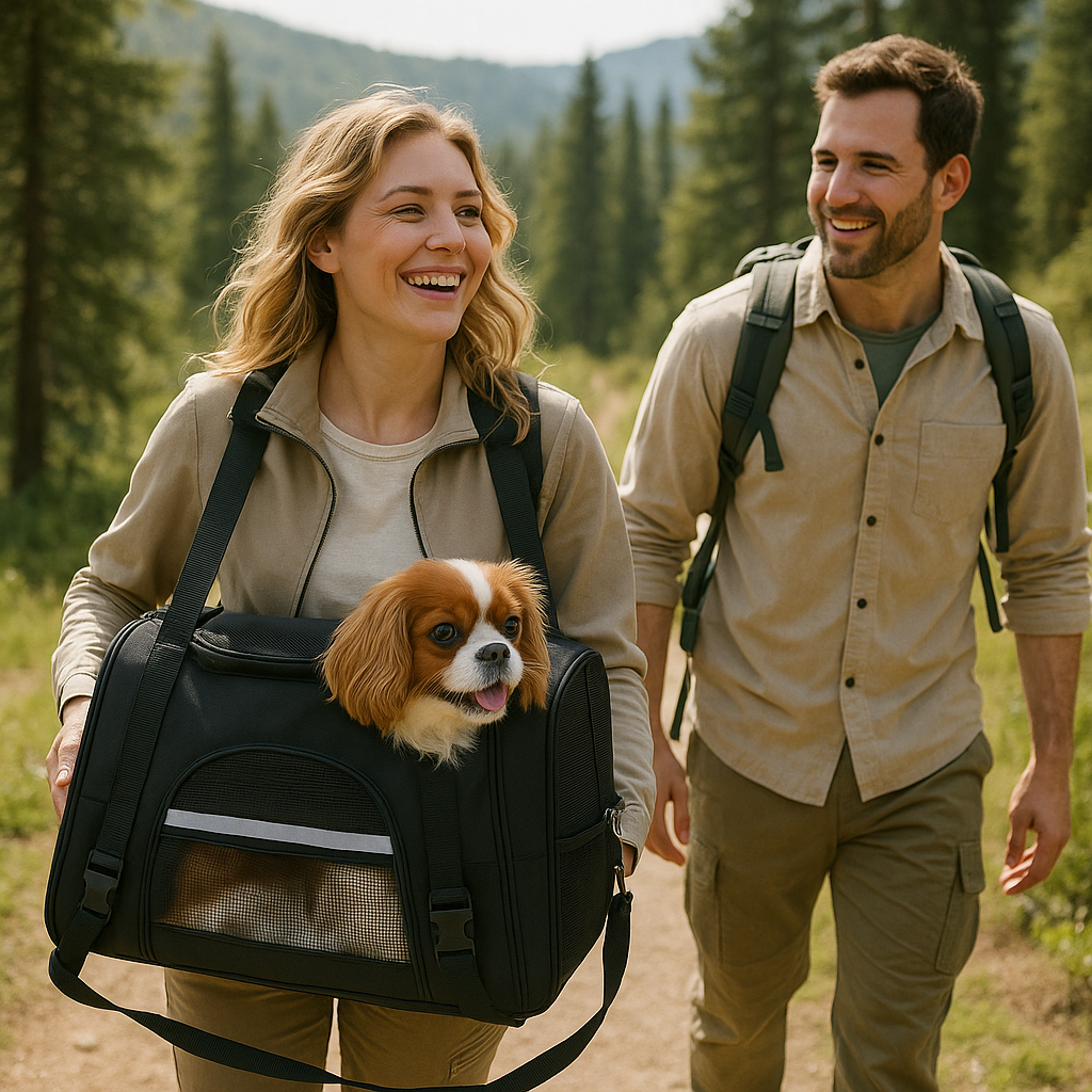 Sac de transport pour chien, en gris et noir, respirant et rembourré, avec fenêtre en mesh, bretelles ajustables et base rigide pour un confort et une sécurité maximaux.