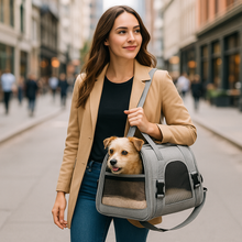 Charger l&#39;image dans la galerie, Sac de transport pour chien, idéal pour les promenades en ville, avec aération, intérieur douillet, bretelles rembourrées et design élégant pour un confort optimal lors des déplacements urbains.
